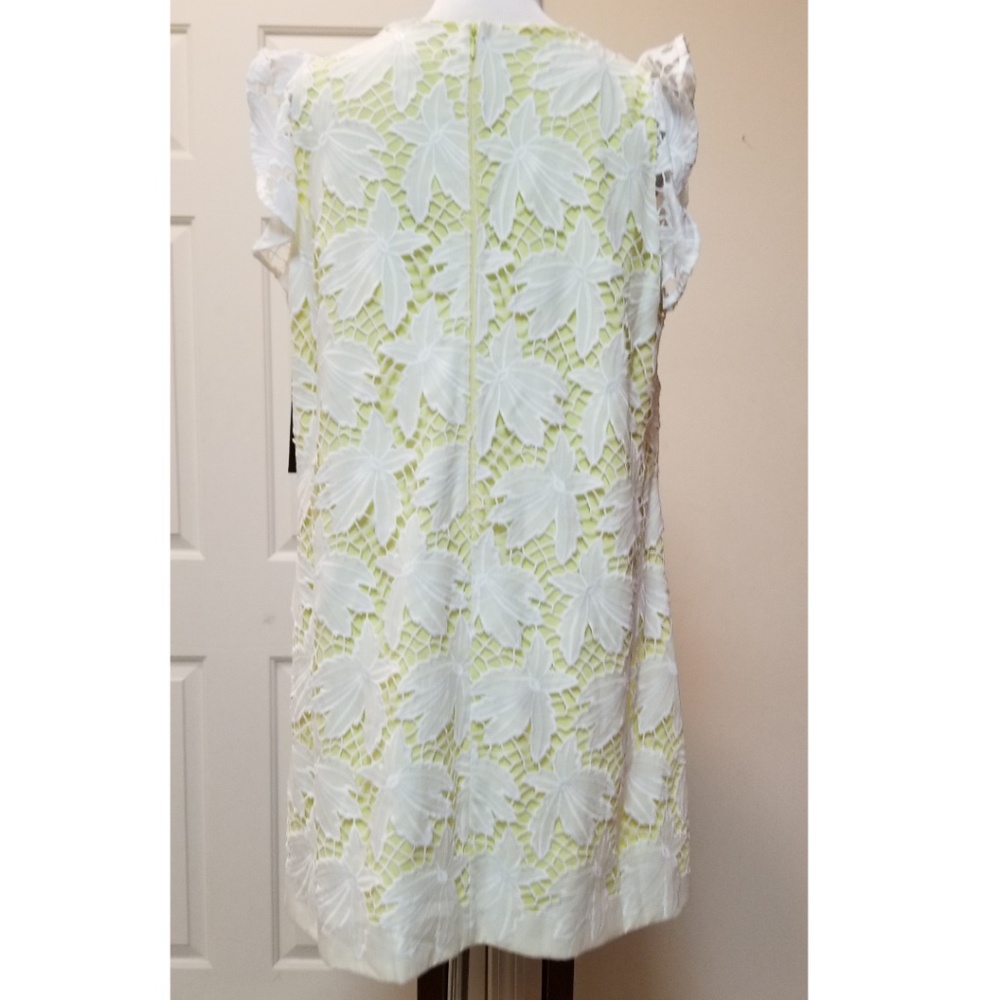 🆕️⬇️Tahari ASL White & Yellow Novelty Ruffle Sleeve Floral Dress - Picture 6 of 8